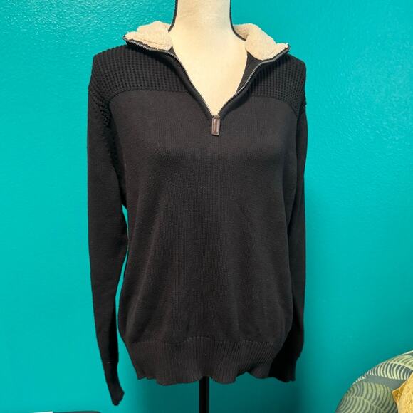 Field & Stream Black 100% Cotton Sherpa Collar Half Zip Sweater Women's Medium - Picture 7 of 9